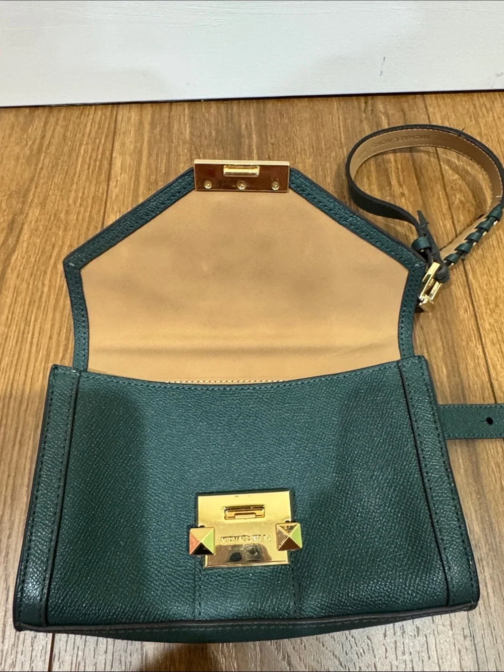 Michael Kors Teal Green Studded Leather Crossbody